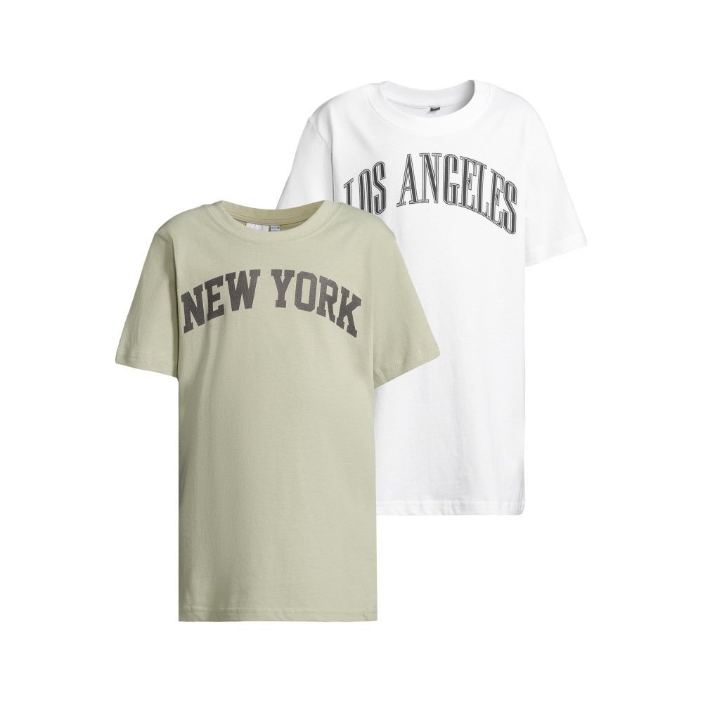 Urban Classics - 2-pack - New York & Los Angeles College Kids T-shirt - White/Green